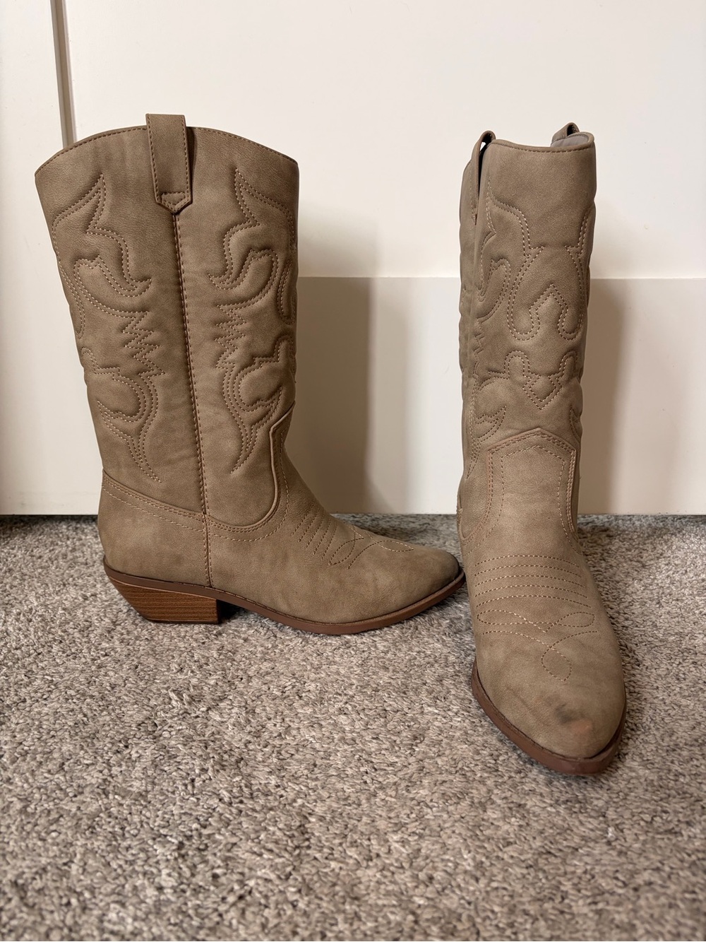 Soda Taupe Western Mid-Calf Boots